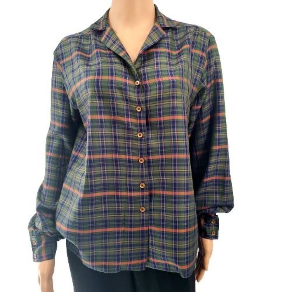 Albert Lewis For Tudor Square Vintage-Retro Green Plaid Long Sleeve Shirt Size 8 - Picture 2 of 12